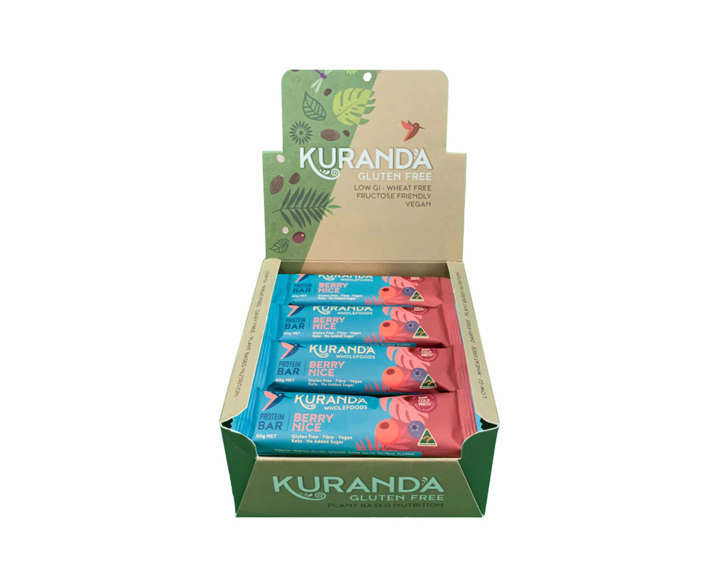 Kuranda Wholefoods Gluten Free Protein Bars Berry Nice 50g(Pack of 16)