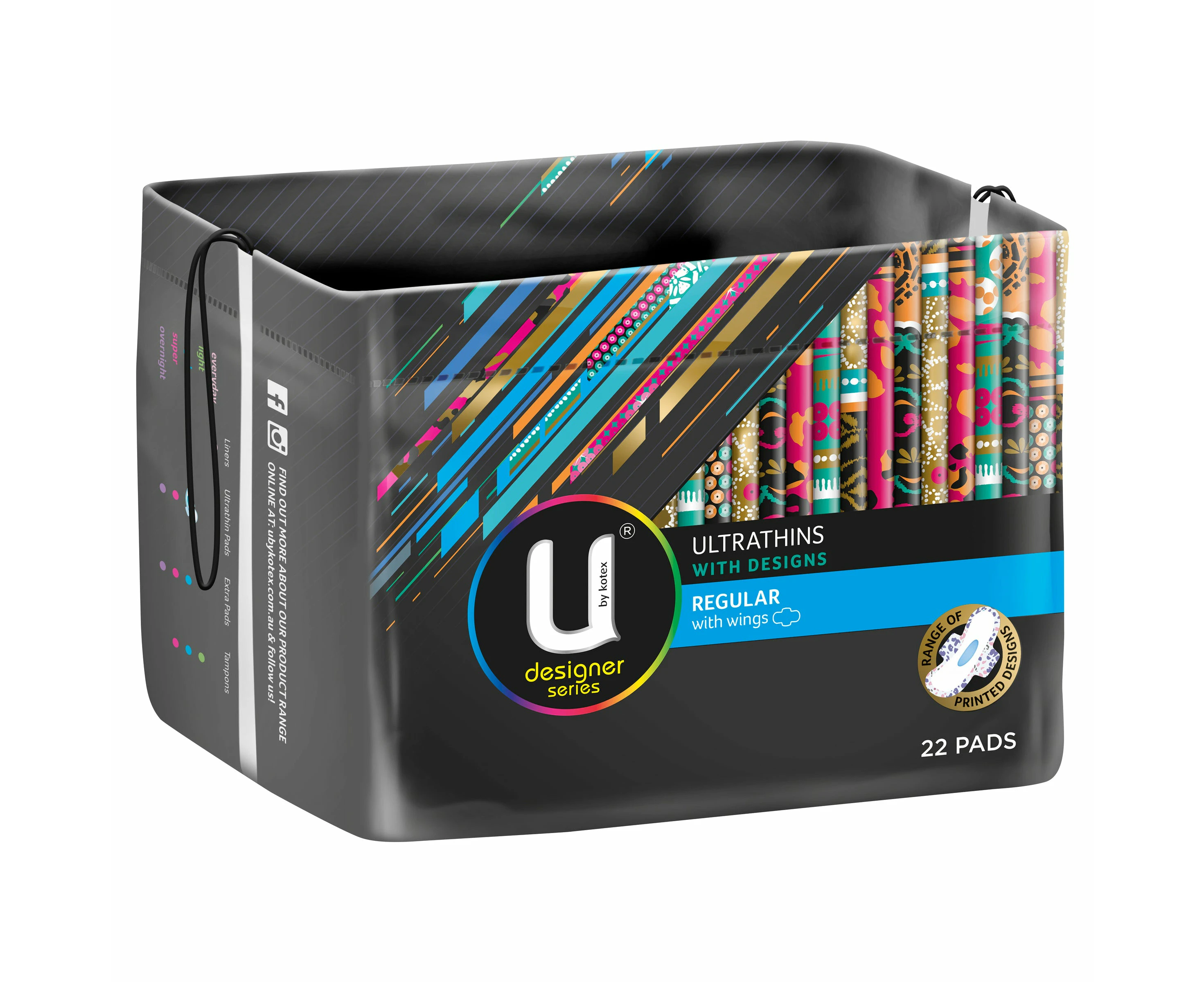 U By Kotex Designer Series Ultrathins Pads Wing Regular 22 Pack