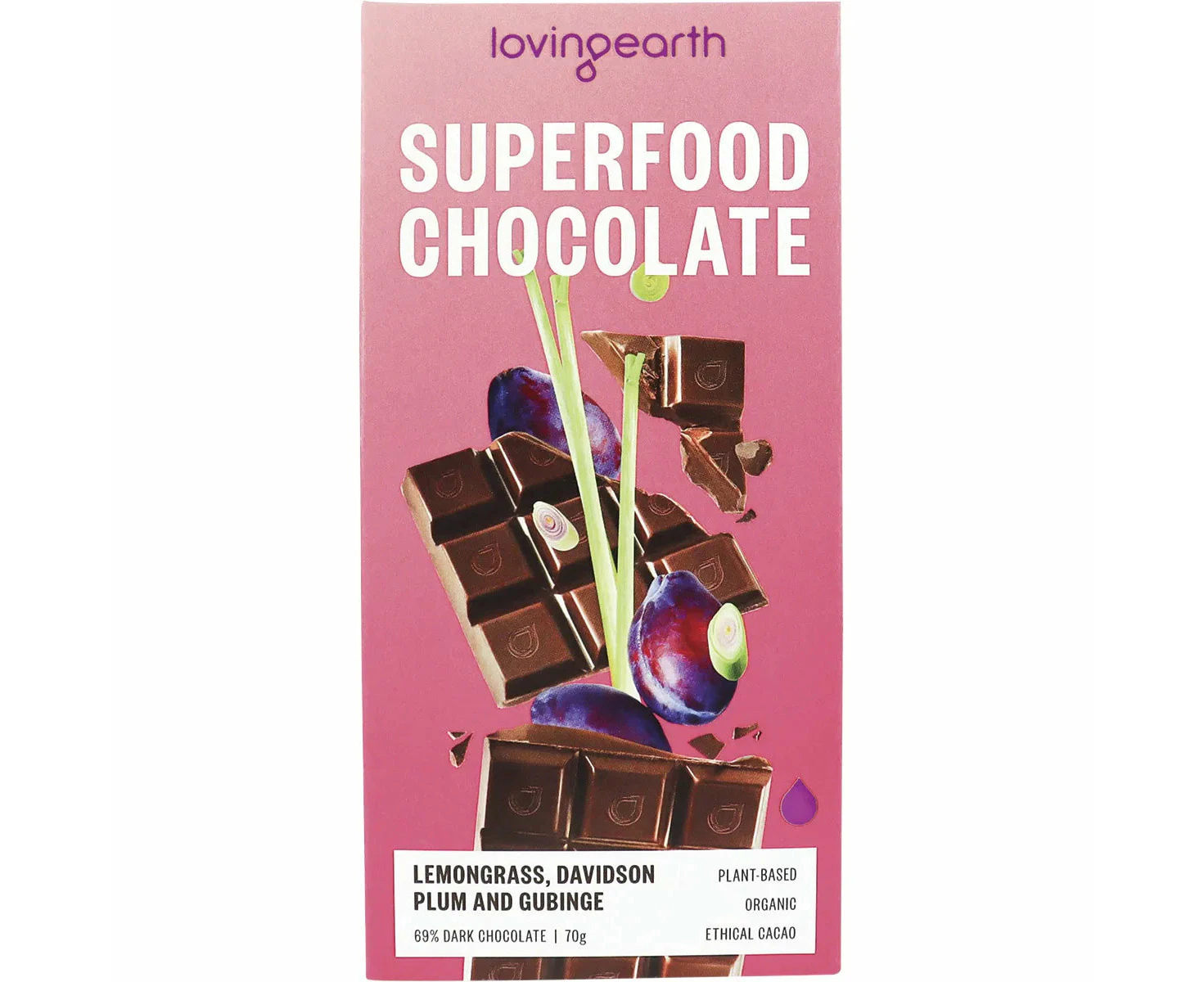 Loving Earth Superfood Chocolate Lemongrass, DavidsonPlum, Gubinge 11x70g