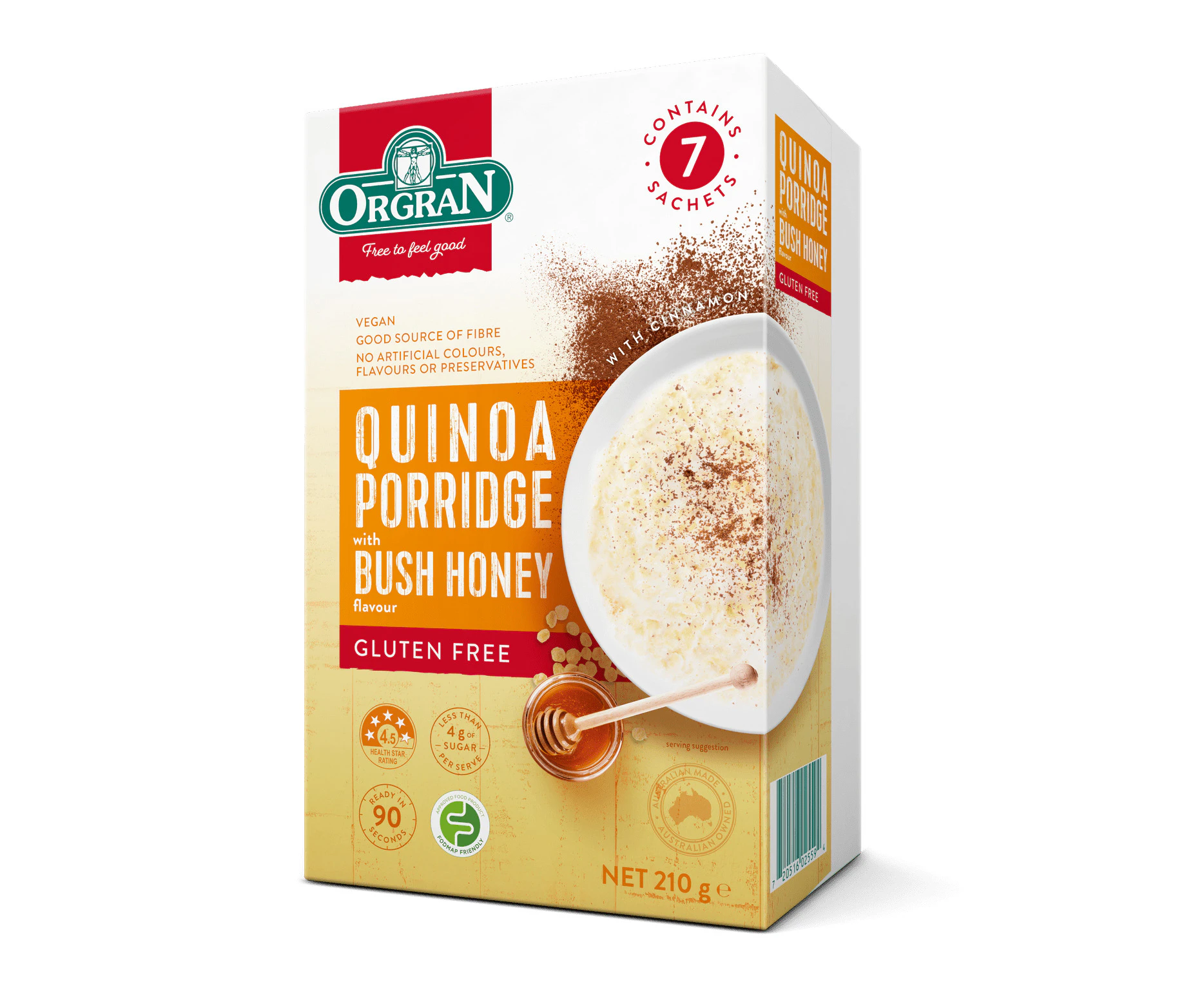 Orgran Gluten Free Quinoa Porridge w Bush Honey 7x30g (Pack of 4)