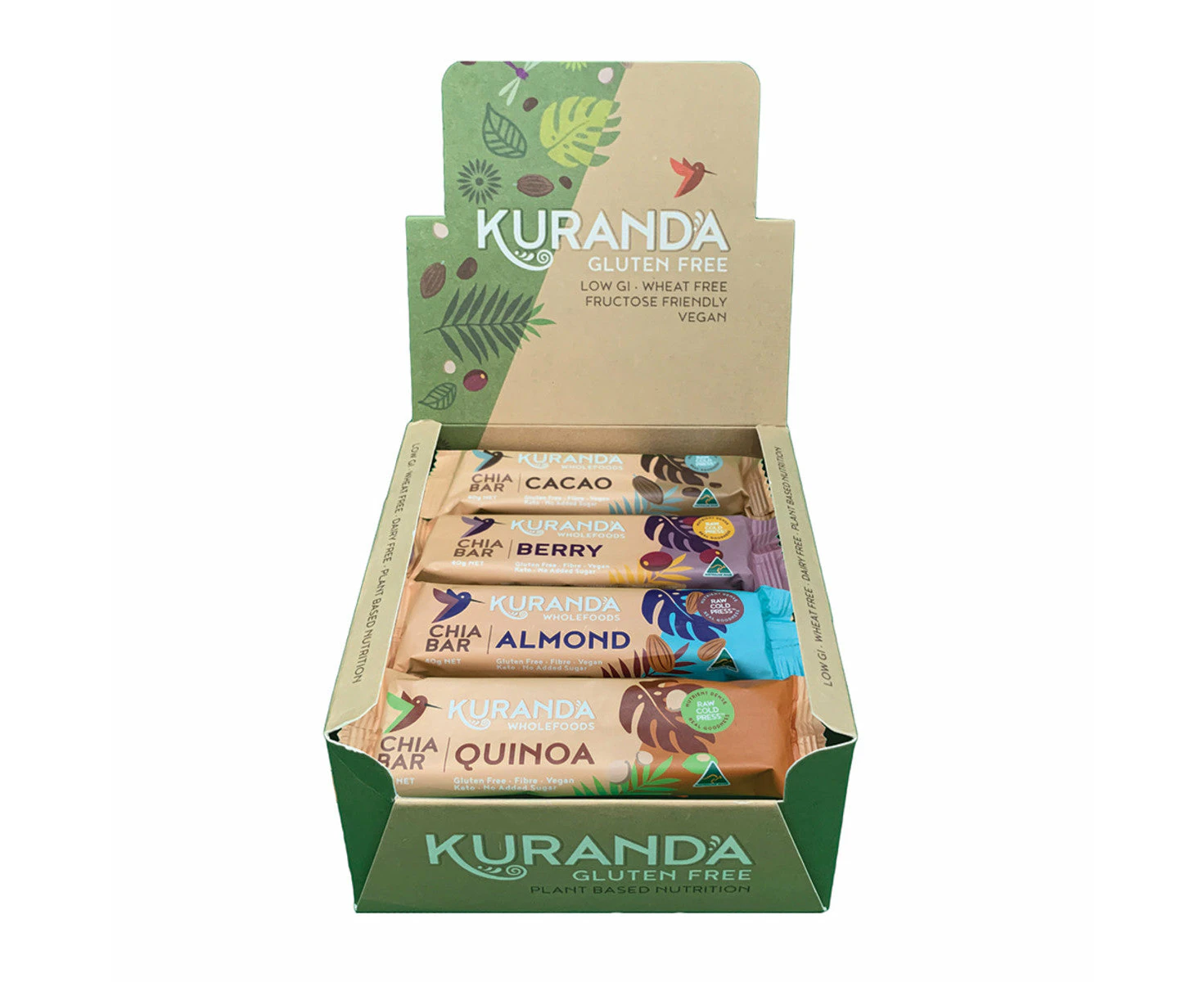 Kuranda Wholefoods Gluten Free Chia Bars Mixed 40g(Pack of 16)(contains: 4 of each flavour)