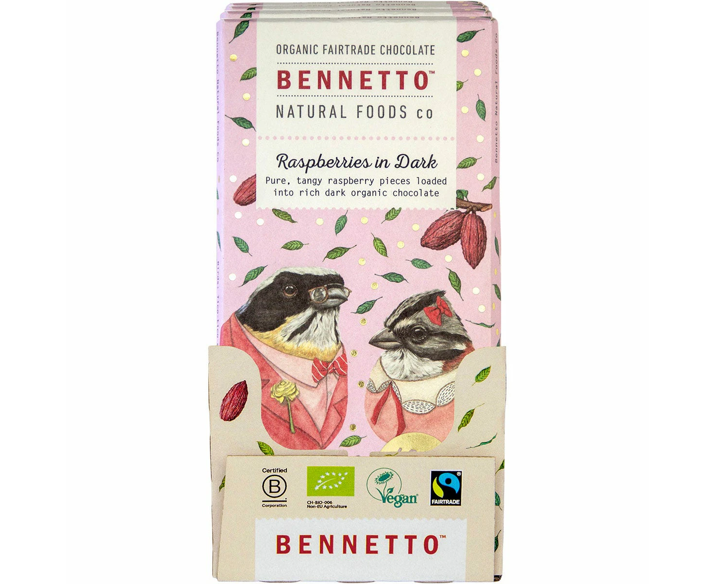 Bennetto Organic Dark Chocolate Raspberries in Dark 12x80g