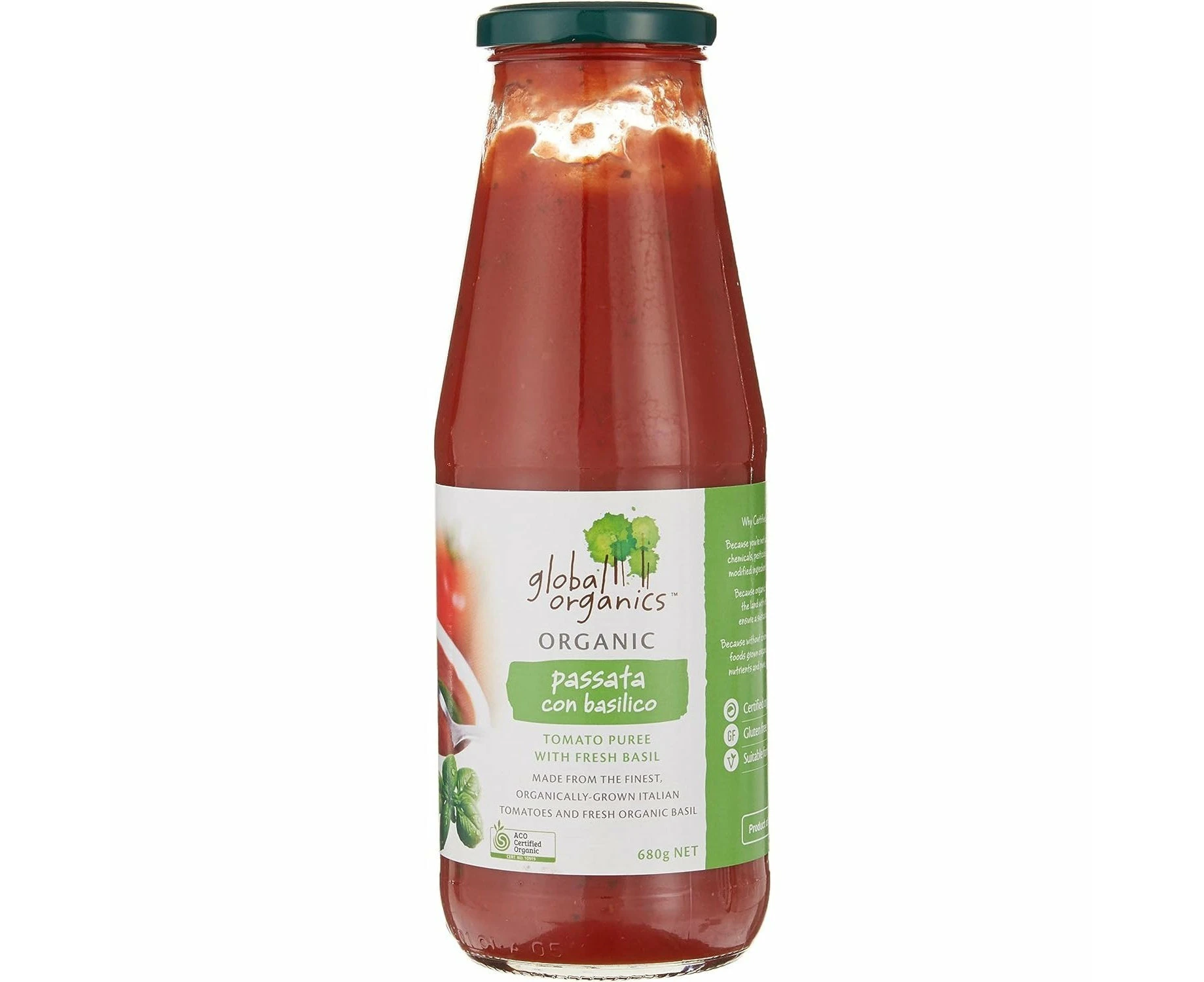 Global Organics Tomato Passata Basil Organic 680g (Pack of 12)