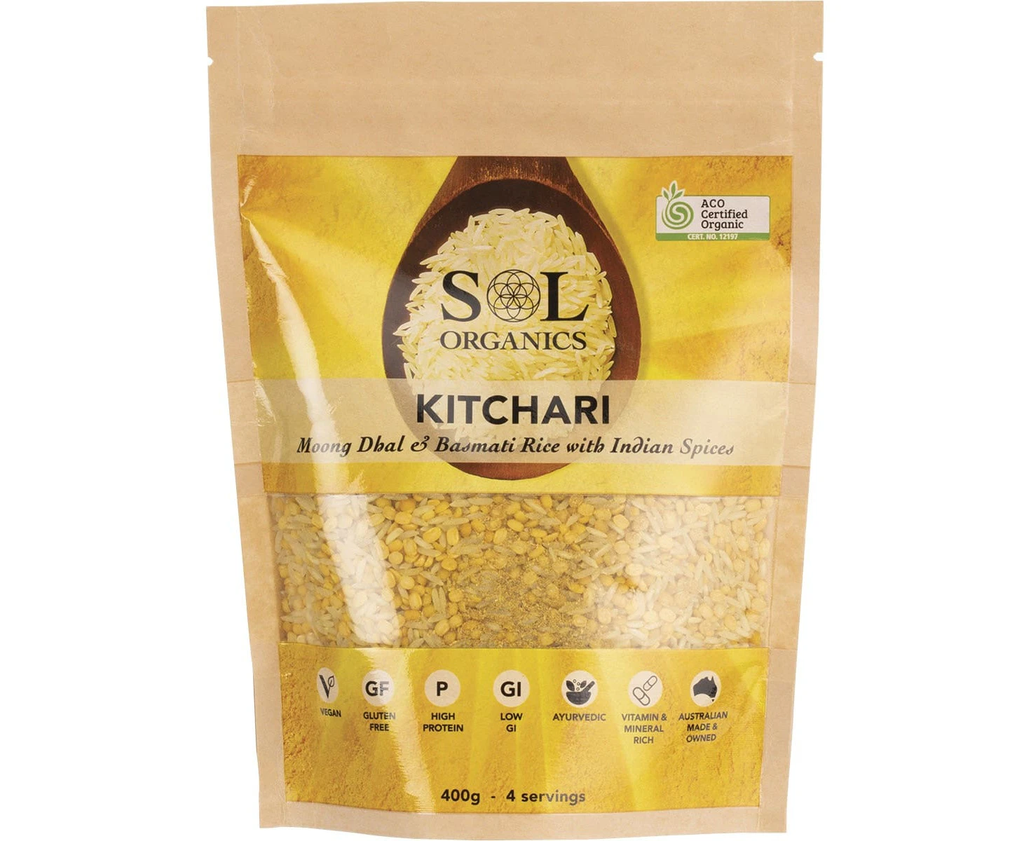 SOL ORGANICS Organic Kitchari Moong Dhal & Basmati Rice Mix 400g