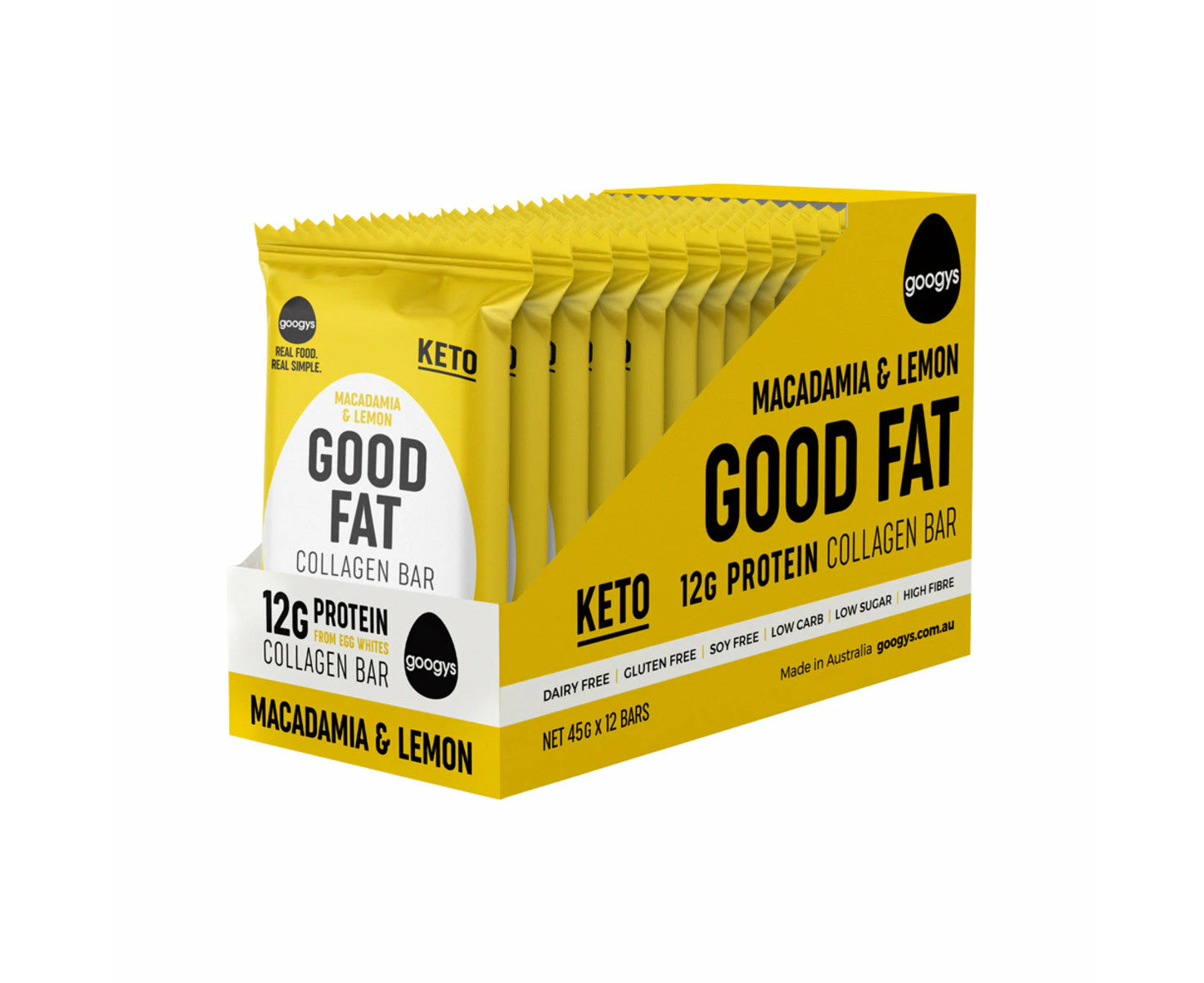 Googys Good Fat Collagen Bar Macadamia & Lemon 45g(Pack of 12)