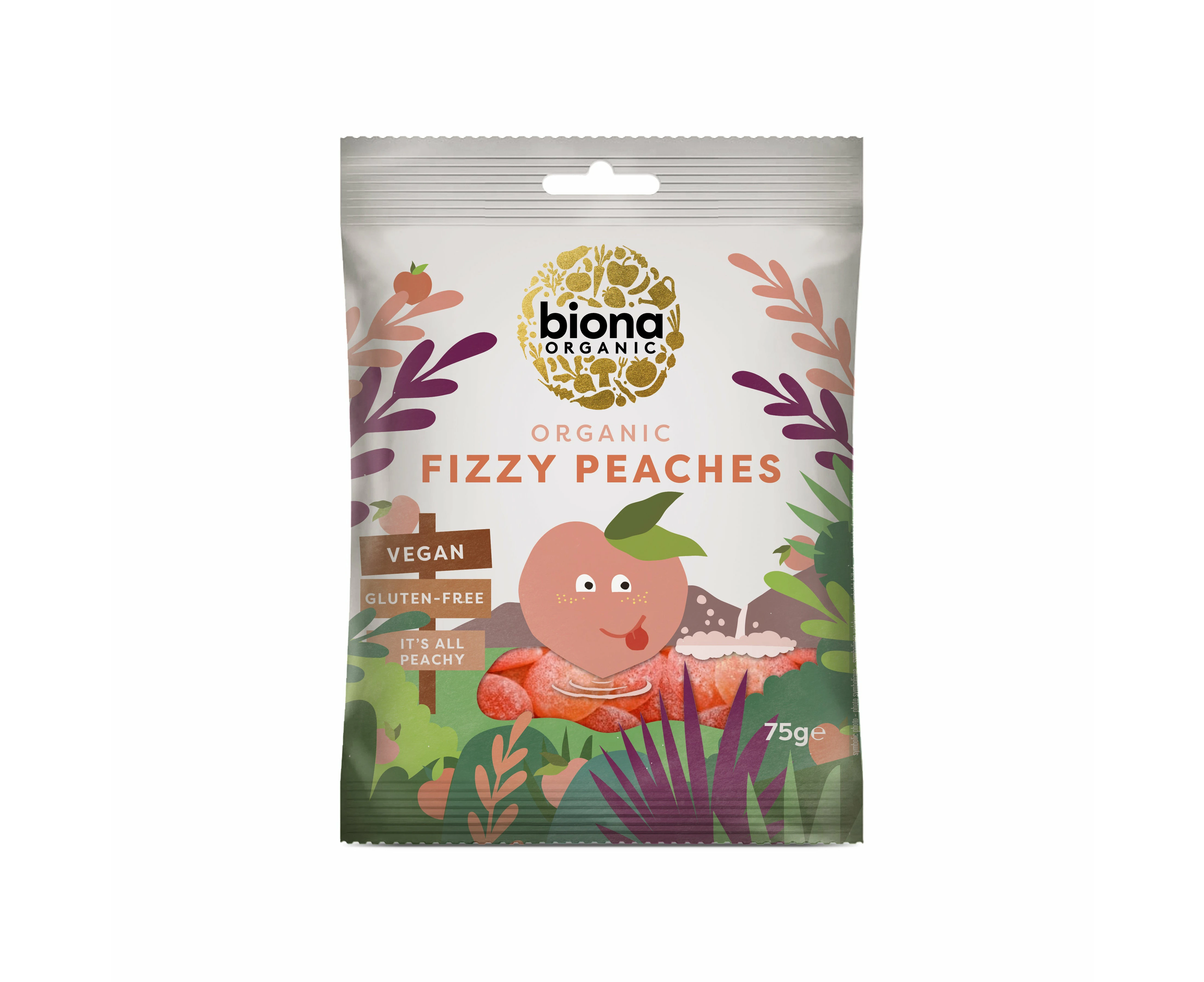 Biona Organic Fizzy Peaches 75g (Pack of 10)