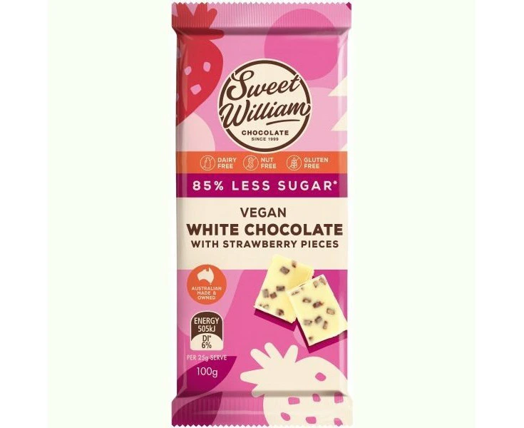 Sweet William Chocolate Bar White Strawberry 100g (Pack of 12)