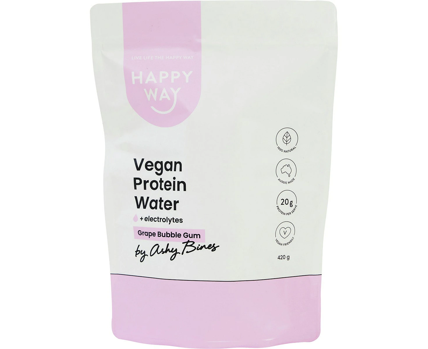 HAPPY WAY Ashy Bines Vegan Protein Water Grape Bubble Gum 420g