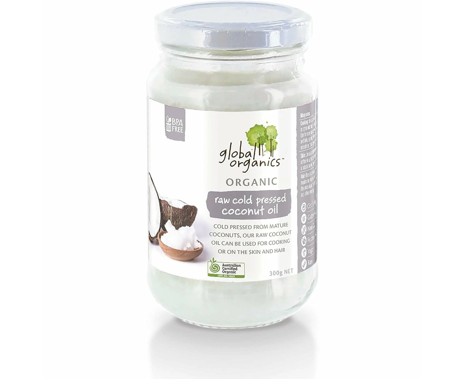 Global Organics Coconut Oil Raw Cold Press Org 300g