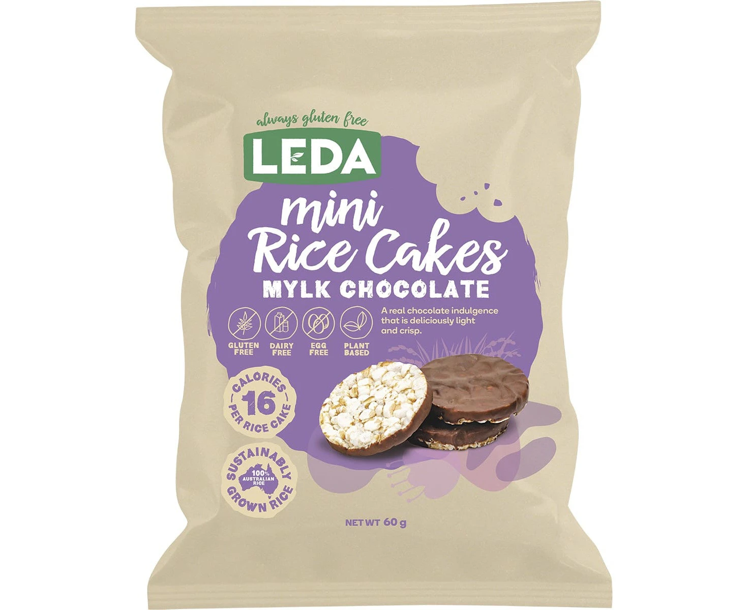 Leda Rice Cakes Mini Mylk Chocolate 60g (Pack of 6)