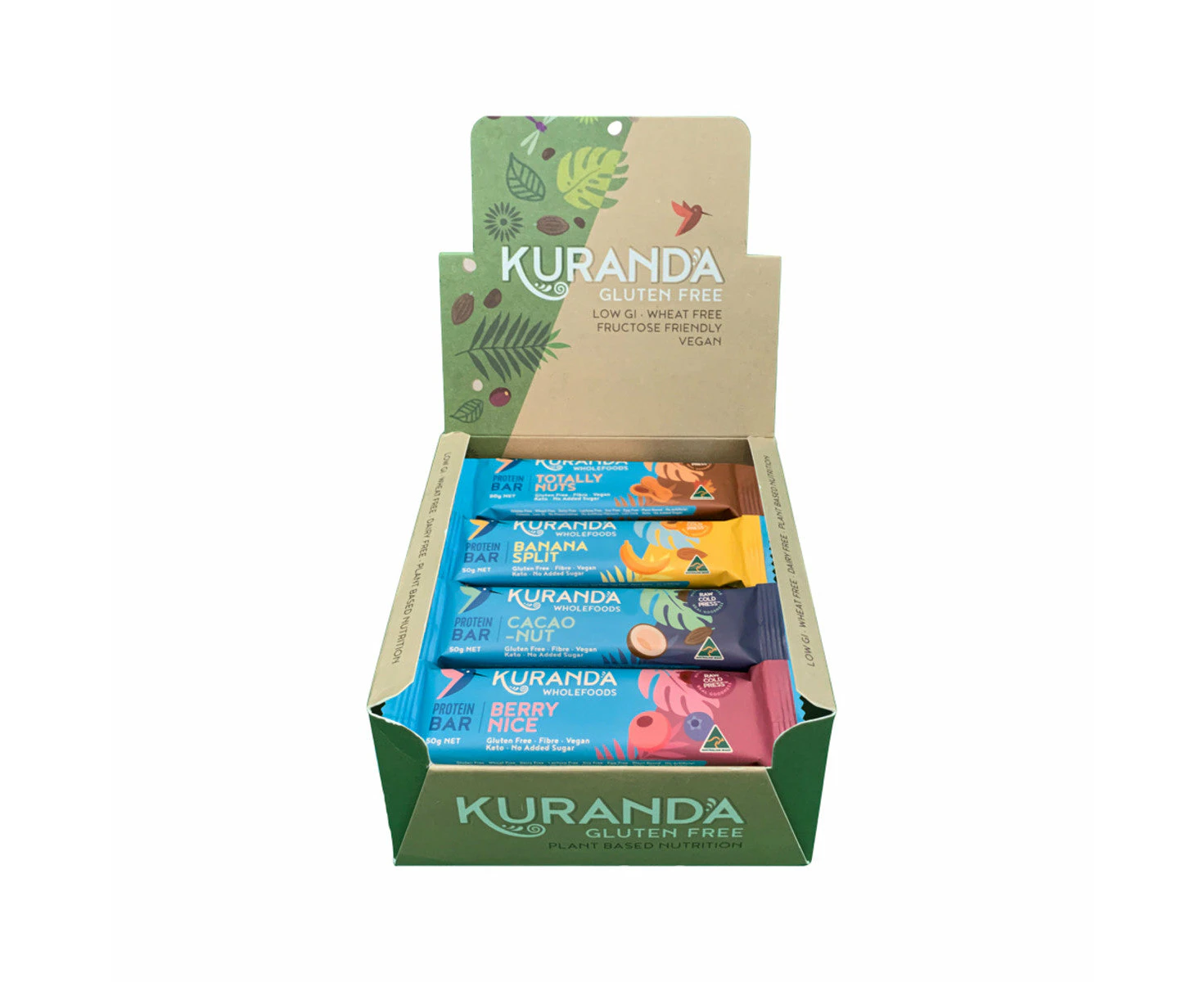 Kuranda Wholefoods Gluten Free Protein Bars Mixed 50g(Pack of 16) (contains: 4 of each flavour)