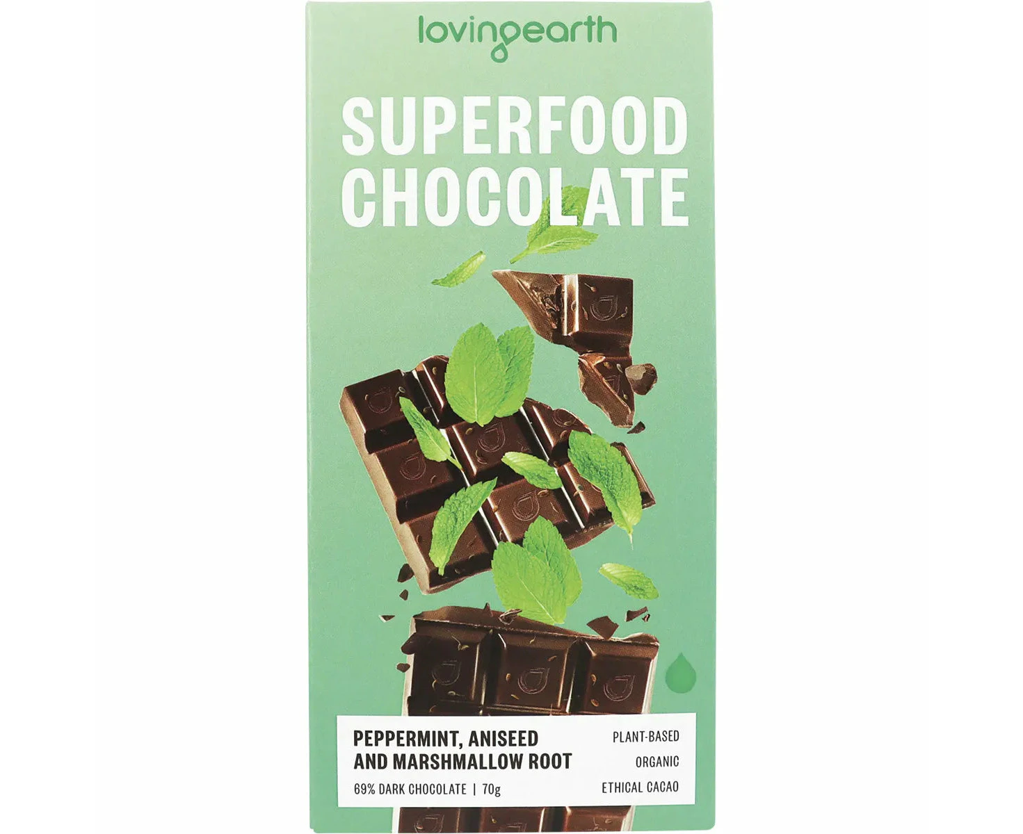 Loving Earth Superfood Chocolate P/Mint, Aniseed, MarshmallowRoot 11x70g