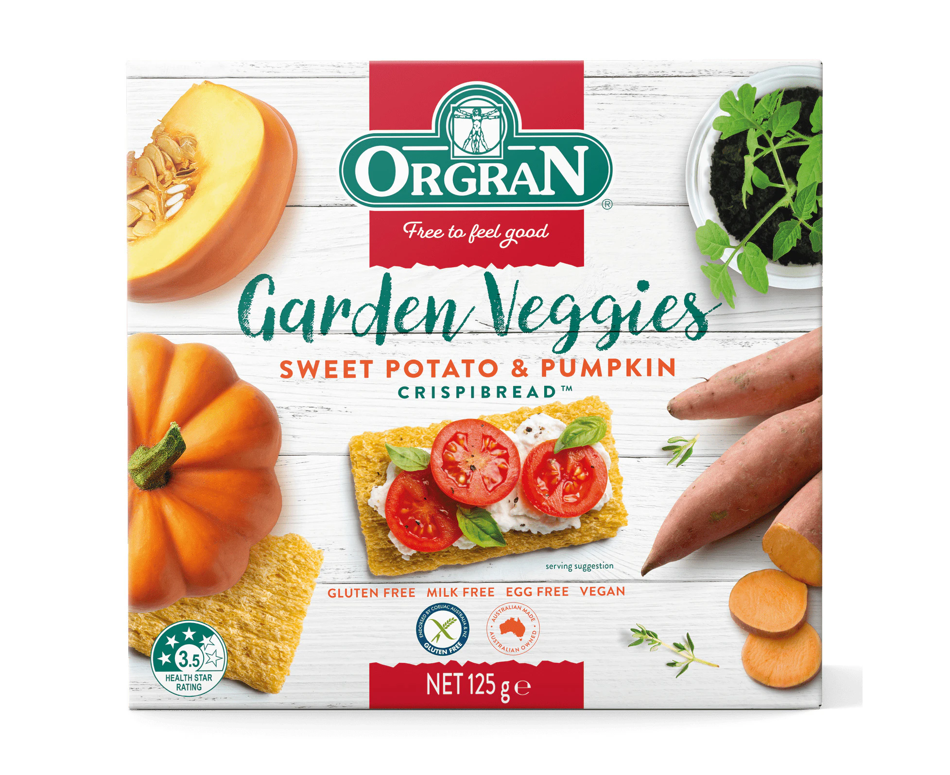 Orgran Gluten Free Crispibread S.Potato & Pumpkin 125g (Pack of 6)