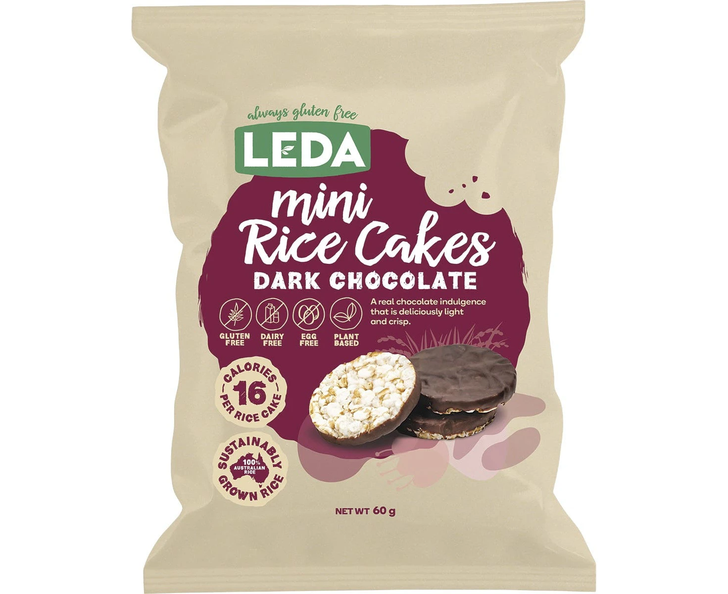 Leda Rice Cakes Mini Dark Chocolate 60g (Pack of 6)