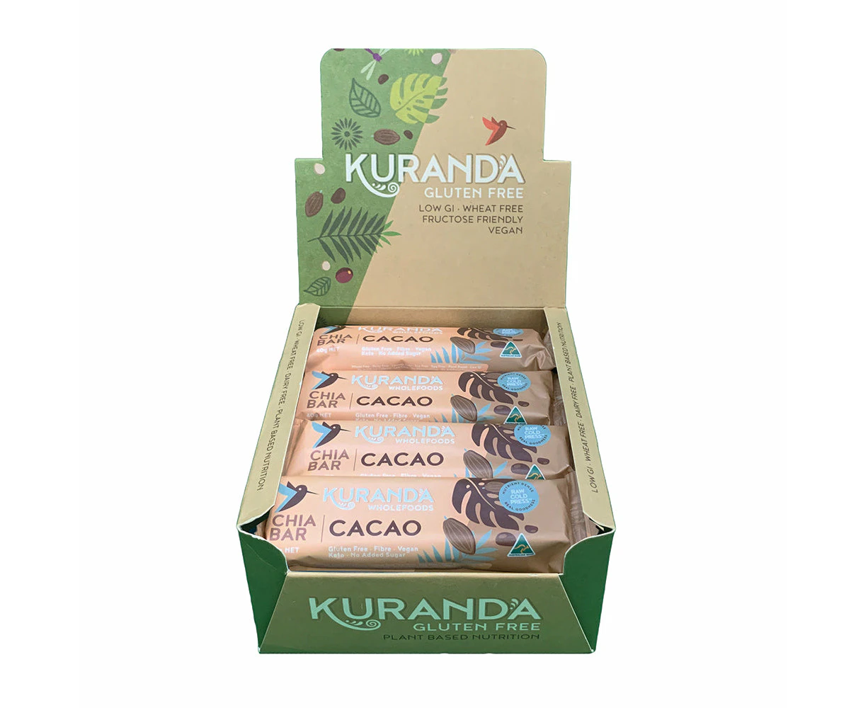 Kuranda Wholefoods Gluten Free Chia Bars Chia & Cacao Nibs 40g X 16 Display