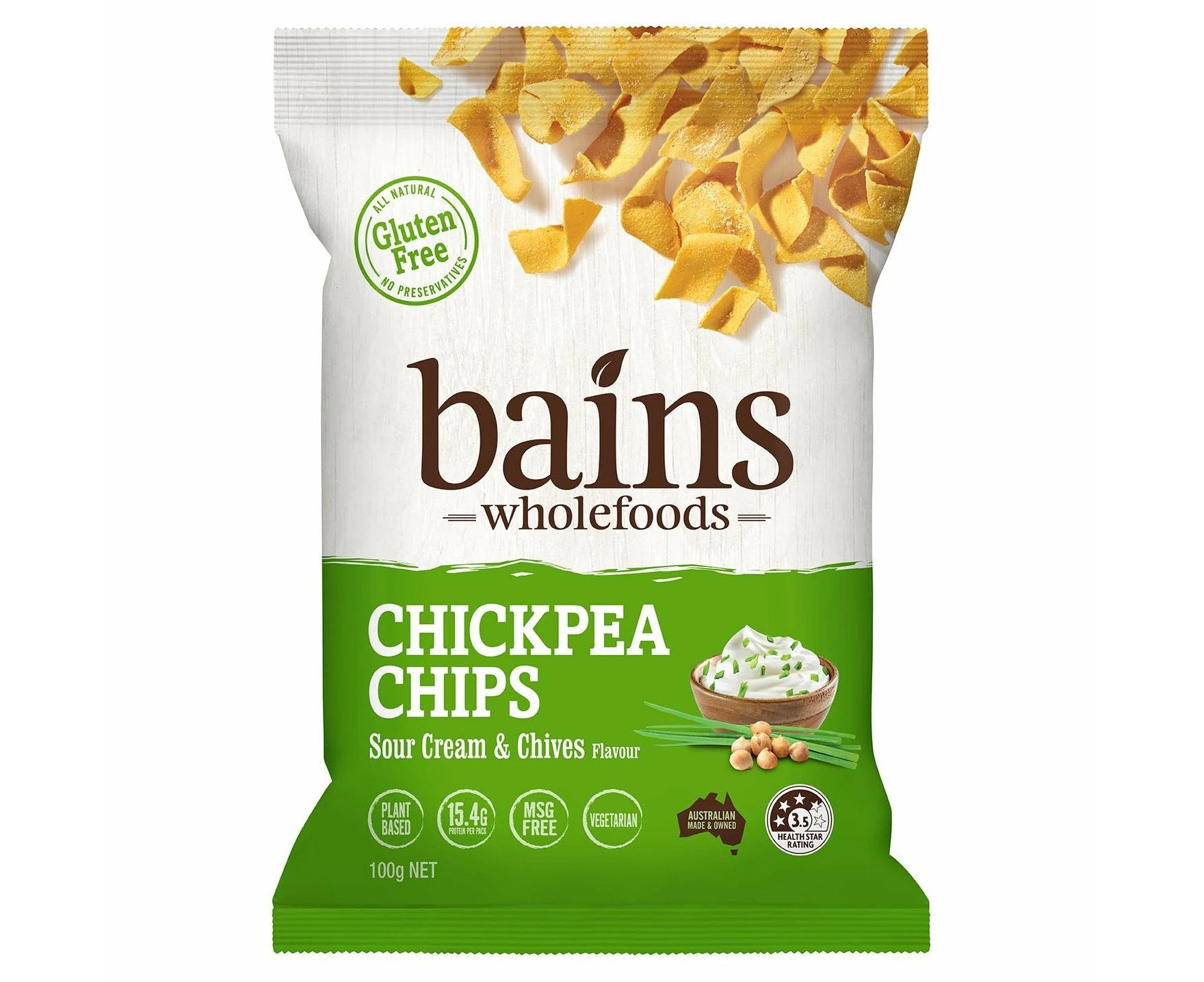 Bains Wholefoods Chickpea Chips Sour Cream & Chiv 100g (Pack of 12)