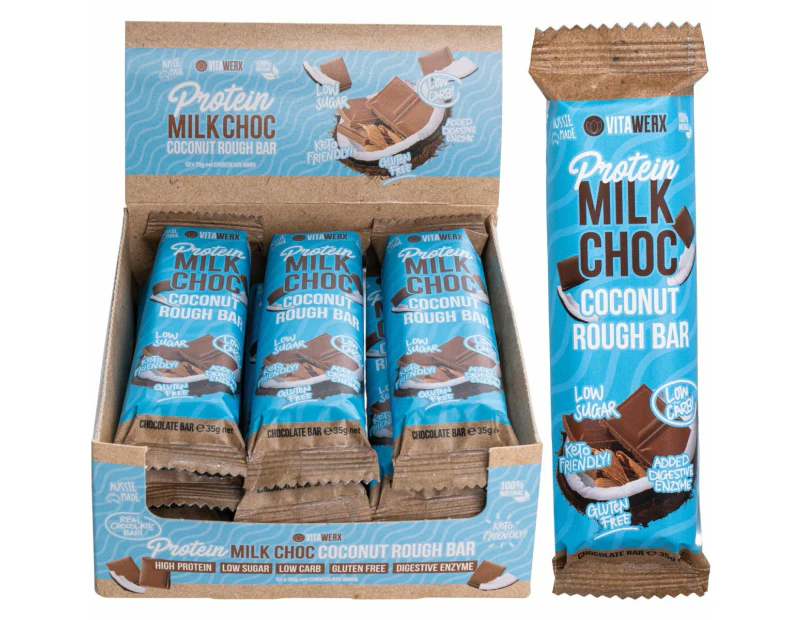 VITAWERX Protein Milk Chocolate Bar Coconut Rough 12x35g