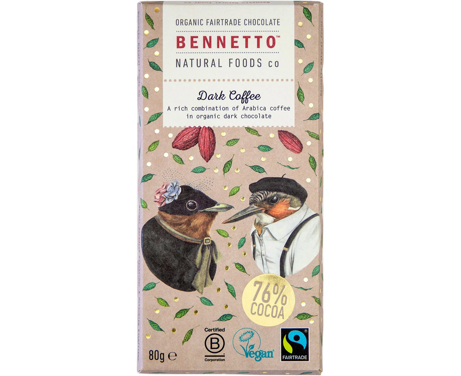 Bennetto Organic Dark Chocolate Dark Coffee 12x80g