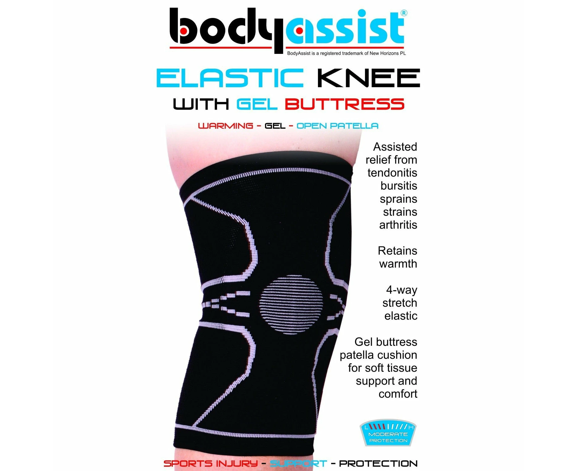 Bodyassist Elastic Knee Sleeve with Gel Buttress