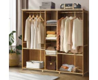 Oikiture Open Wardrobe Clothes Storage Stand Hanging Rail Bamboo Cupboard