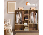 Oikiture Open Wardrobe Clothes Storage Stand Hanging Rail Bamboo Cupboard