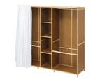 Oikiture Open Wardrobe Clothes Storage Stand Hanging Rail Bamboo Cupboard