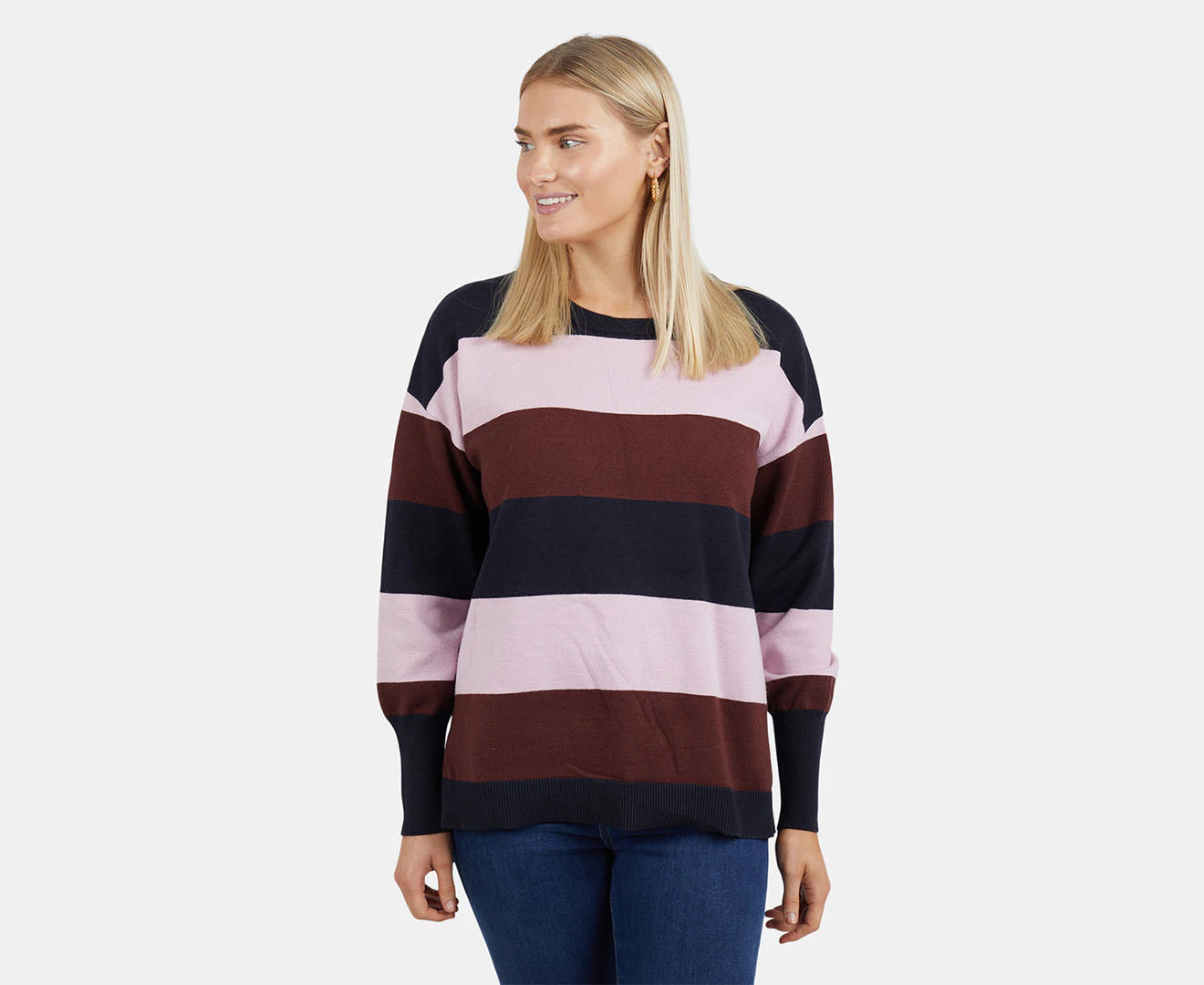 Elm Women's Hallie Stripe Knit Sweater - Heather/Navy/Wine