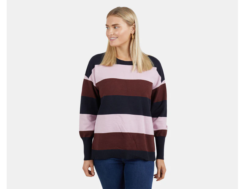 Elm Women's Hallie Stripe Knit Sweater - Heather/Navy/Wine