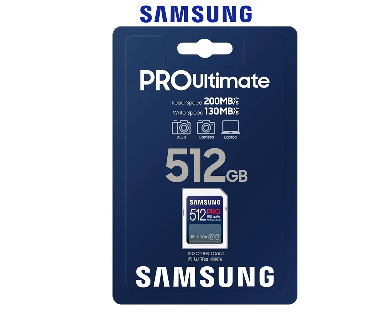 SD Card SAMSUNG PRO Ultimate 512GB SDXC C10 U3 V30 DSLR Camera Memory 200MB/s