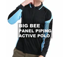 Big BEE Panel Polo Shirt Mens Workwear Short Sleeve Pocket Sport Cool Black Blue Pink Hi Vis - NEON BLUE CHARCOAL