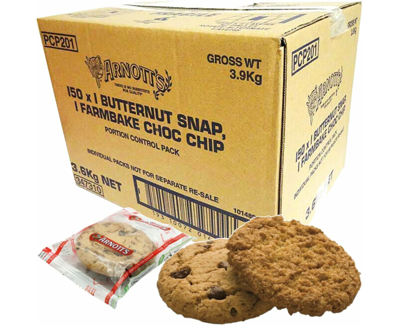 Arnotts Butternut Snap Farmbake Choc Chip Biscuits 150 Individual Packs Carton Bulk Box