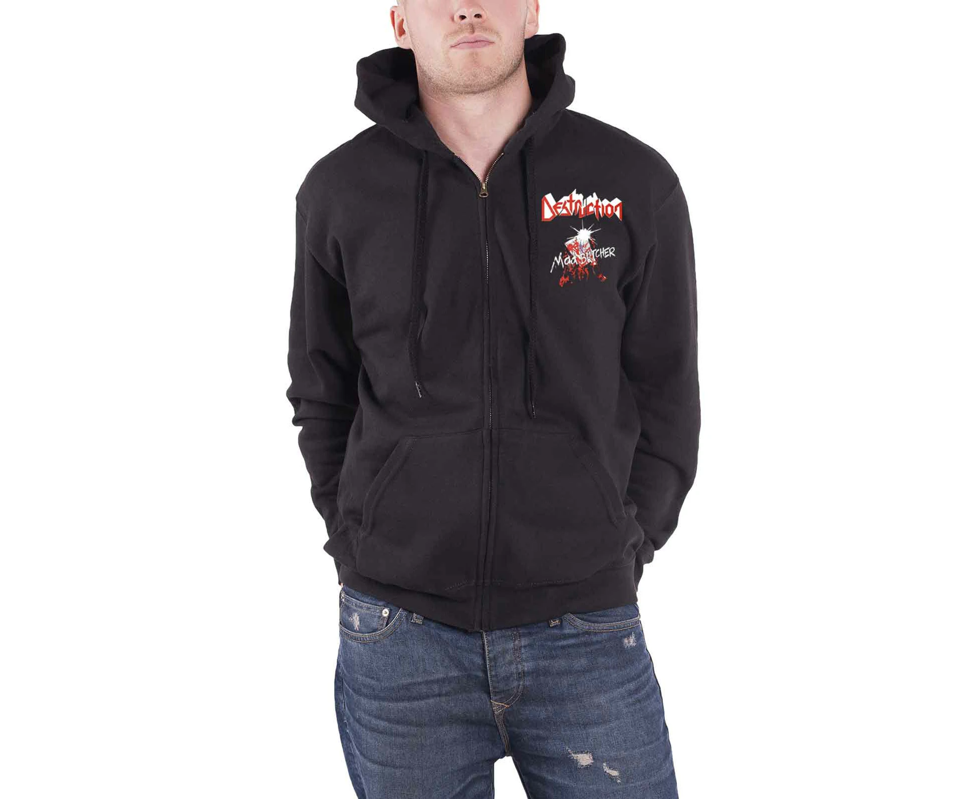 Destruction Hoodie Mad Butcher Band Logo  Official Mens  Zipped - Black