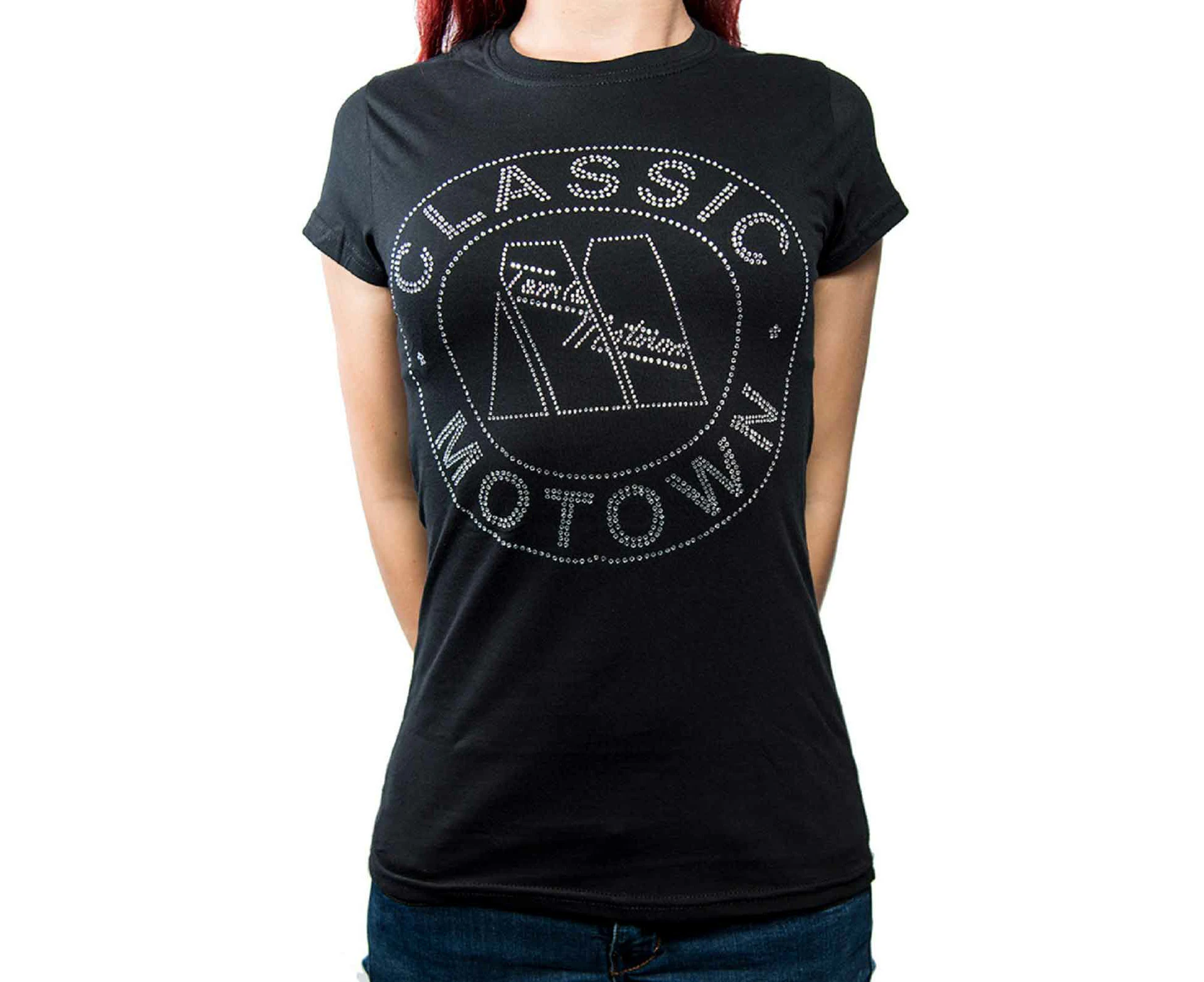 Motown T Shirt Classic Diamante Logo  Official Womens Skinny Fit