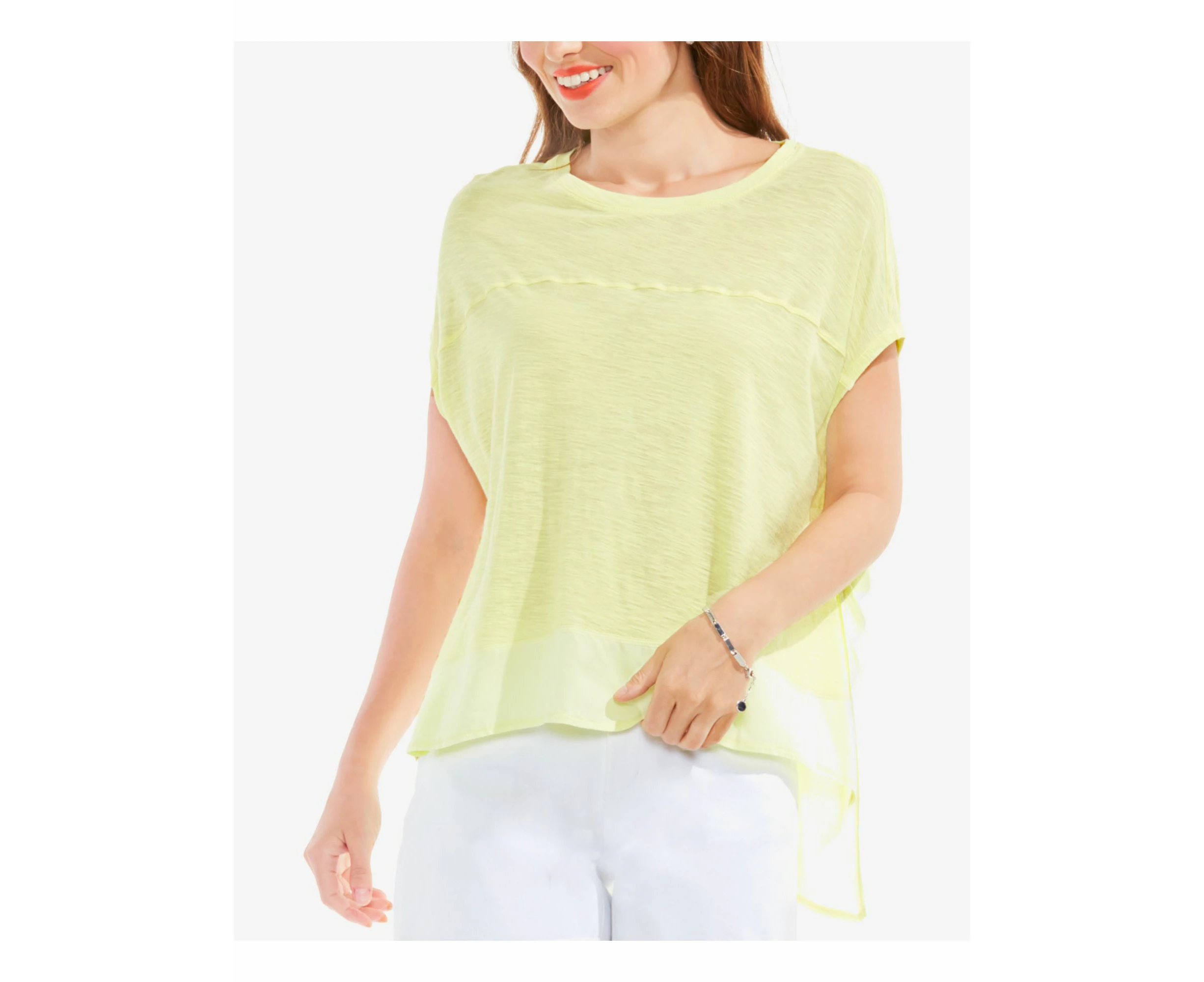 Vince Camuto Womens Modal Blend Slub Pale Lime Pullover Top