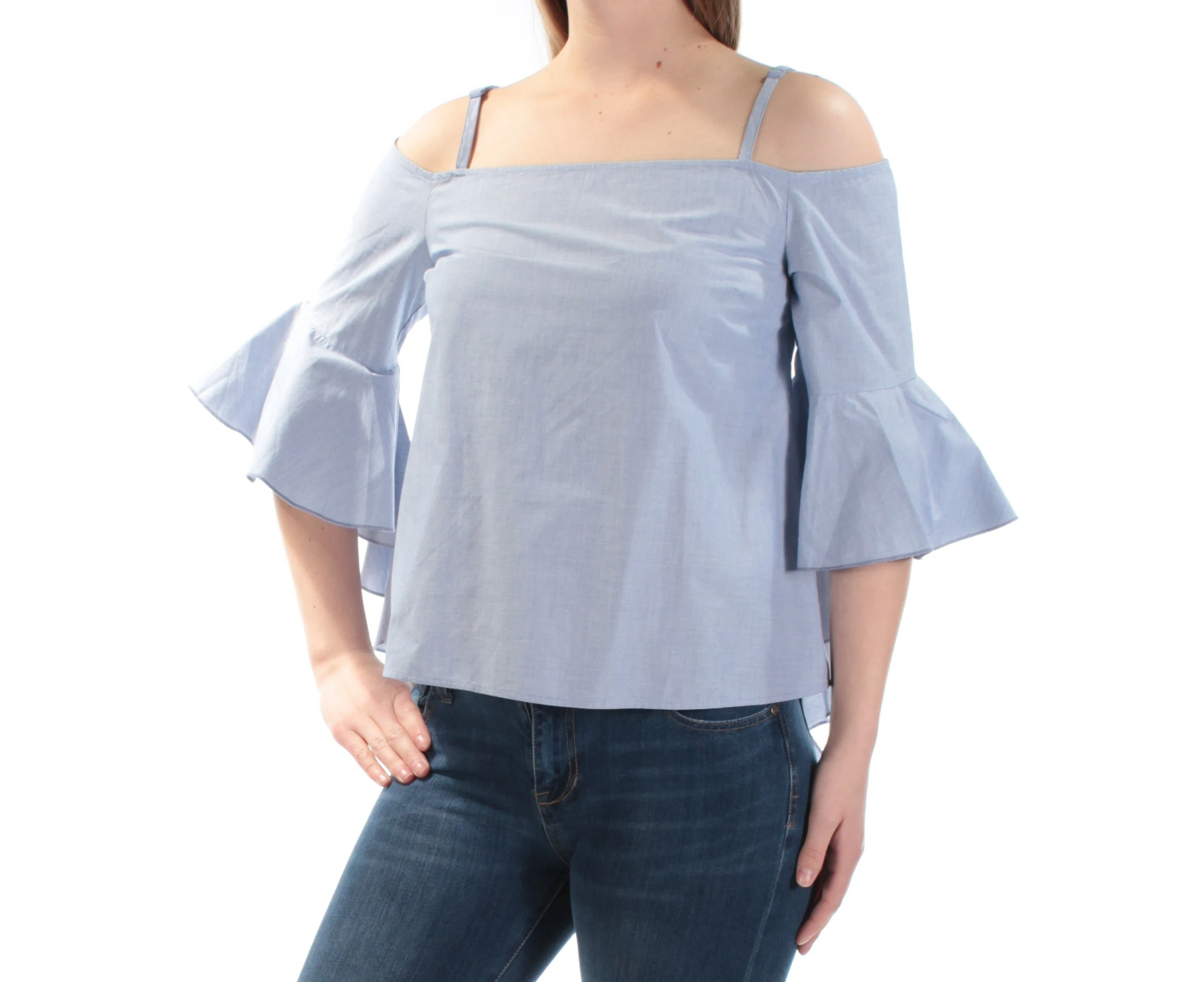 Kensie Blue Women's US Size Small S Cold-Shoulder Ruffled Blouse