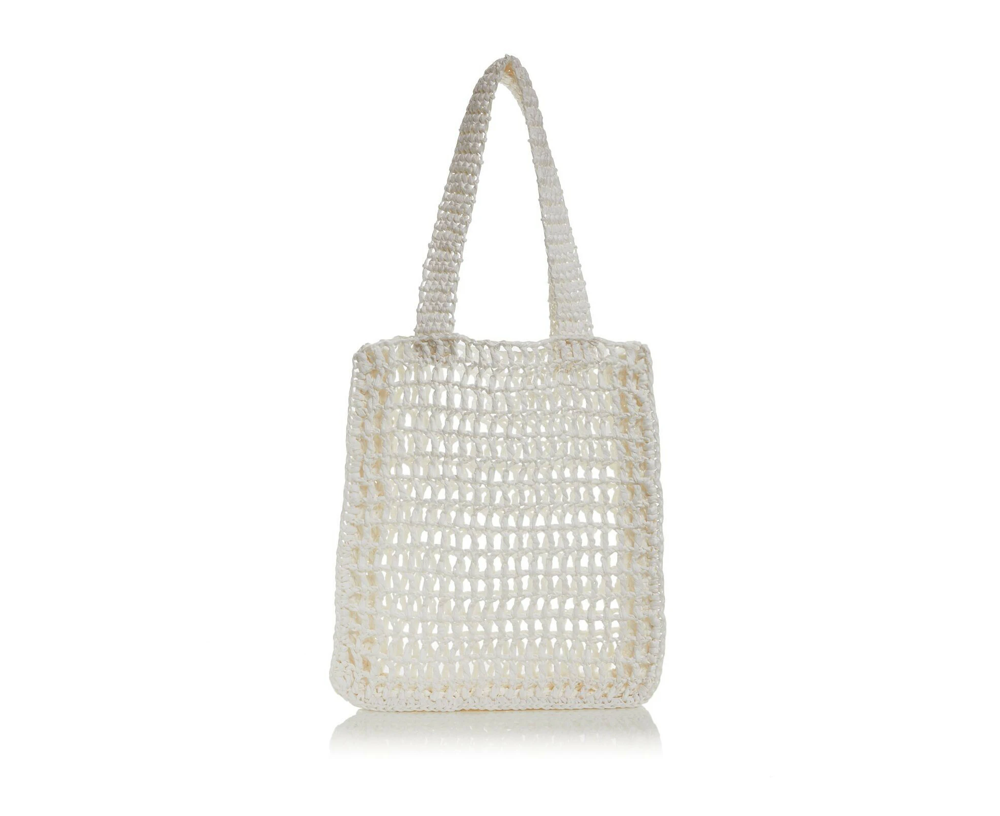 AQUA Women's White Solid Crochet Double Flat Strap Tote Handbag Purse - White