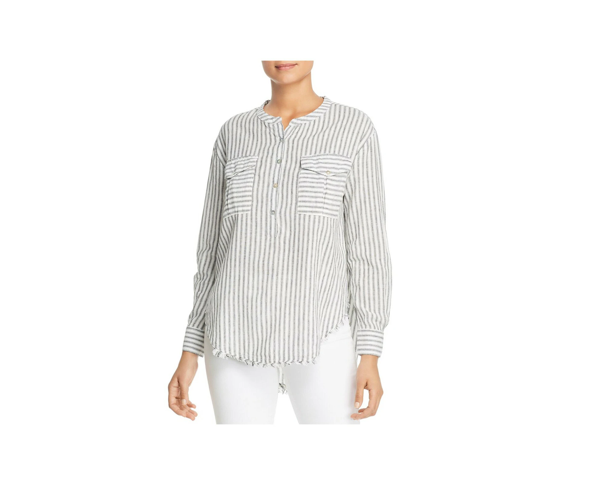 Elan Women's Tops & Blouses Button-Down Top - Color: Charcoal/White Stripe