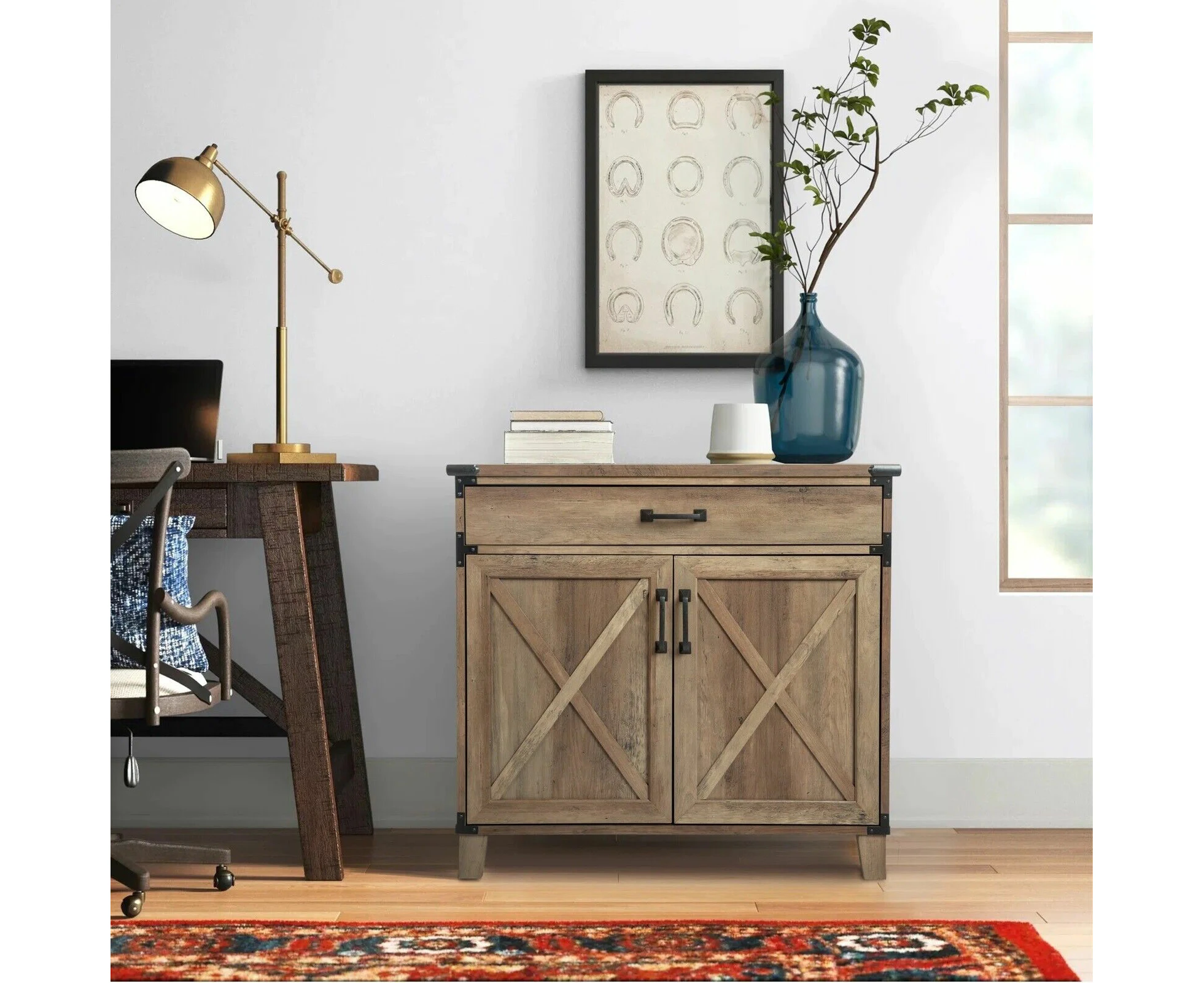 Folkston Laptop Credenza 80cm Wide 1 Drawer Rustic Design