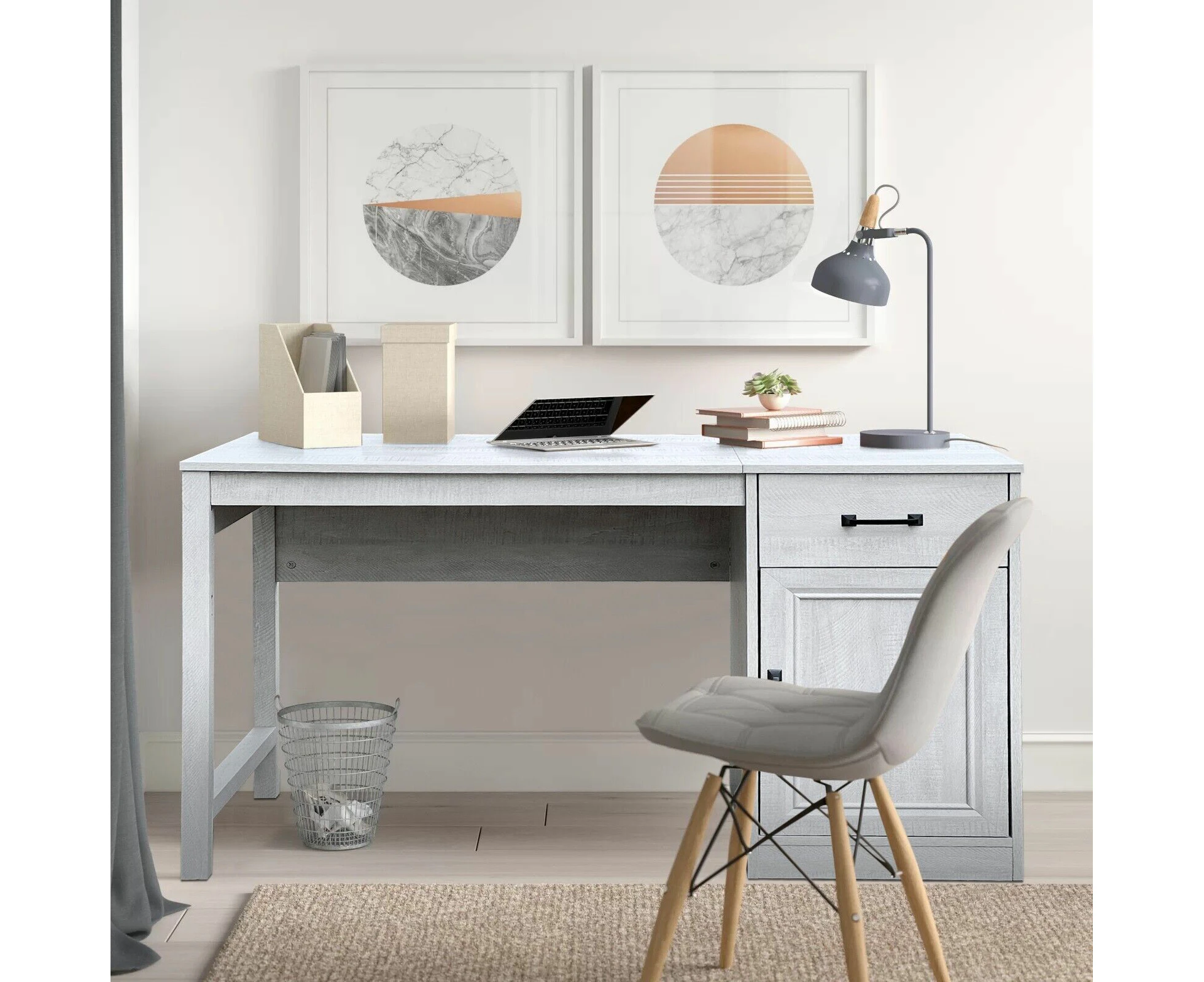 Graham 120cm 1 Drawer and Cabinet Farmhouse Writing Desk With Reversible Orientation Grey