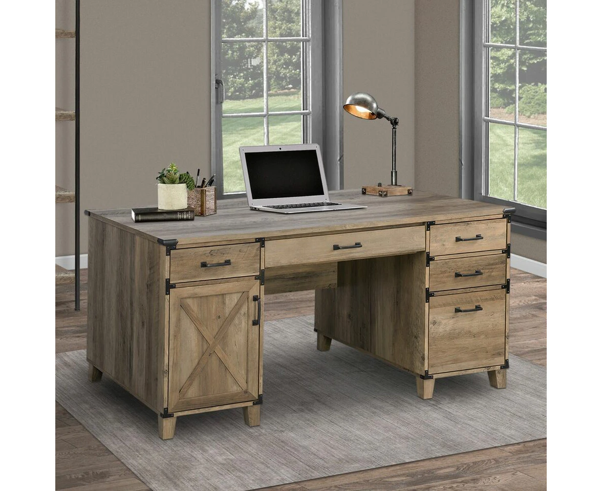 Folkston Pedestal Desk 150cm Wide 4 Drawer Rustic Design