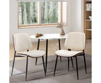 Oikiture 2x Dining Chairs Retro Faux Leather Solid Beech Wood Metal Legs White