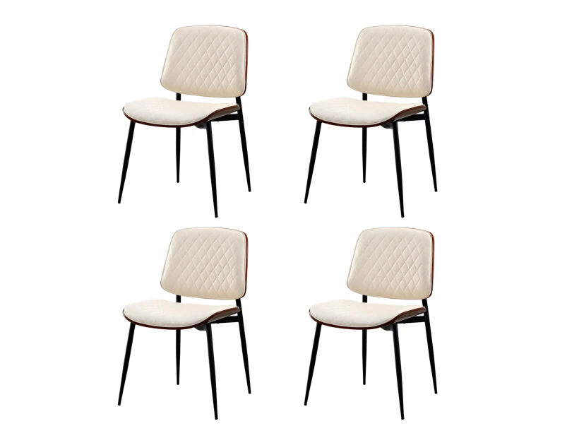 Oikiture 4x Dining Chairs Retro Faux Leather Solid Beech Wood Metal Legs White