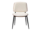 Oikiture 2x Dining Chairs Retro Faux Leather Solid Beech Wood Metal Legs White