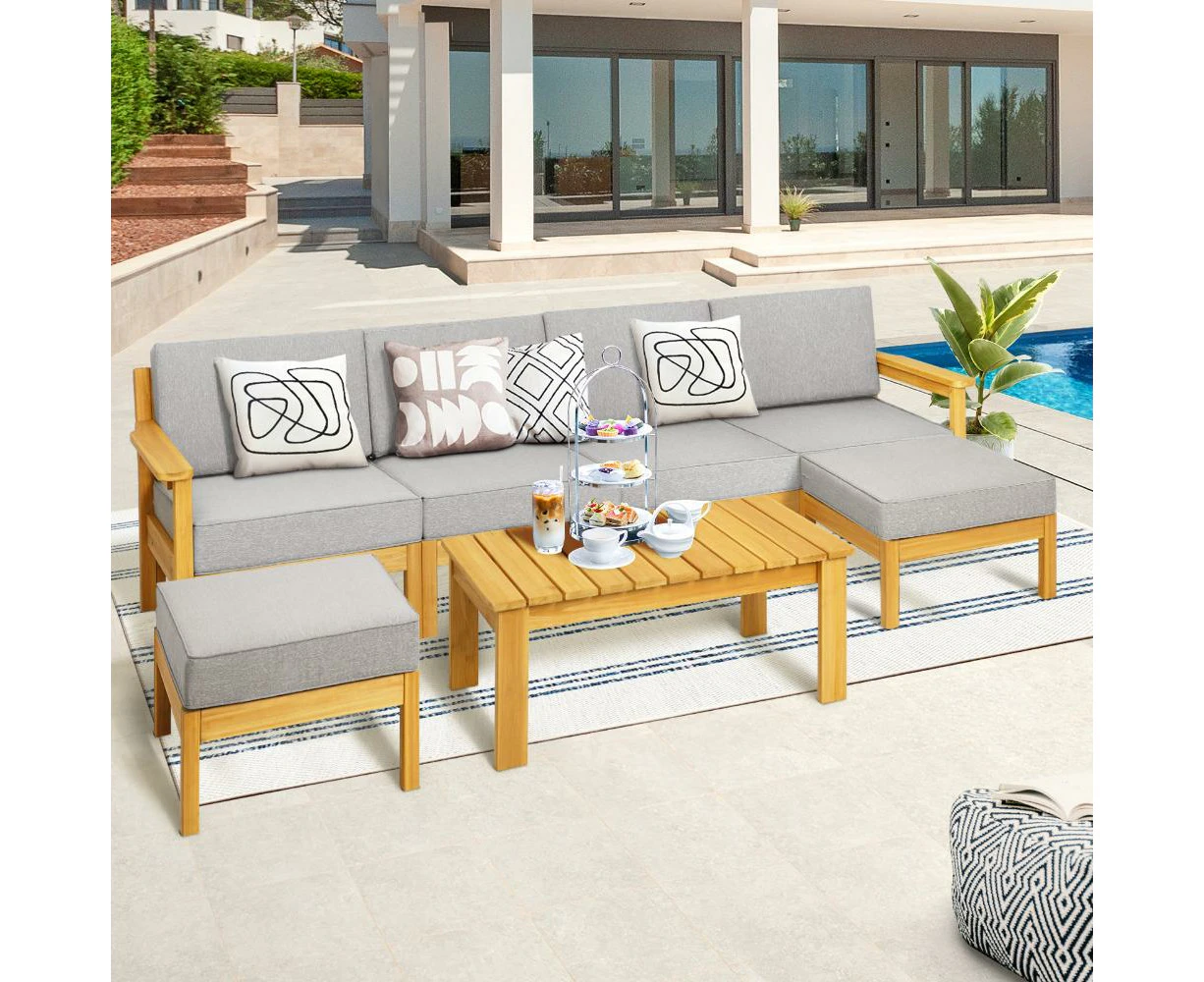 Playa Bonita Wooden Outdoor Lounge Set | Flexi Layout Modern Outdoor Patio Furniture Set | 4-7 Seater Options - 6 Seater Set