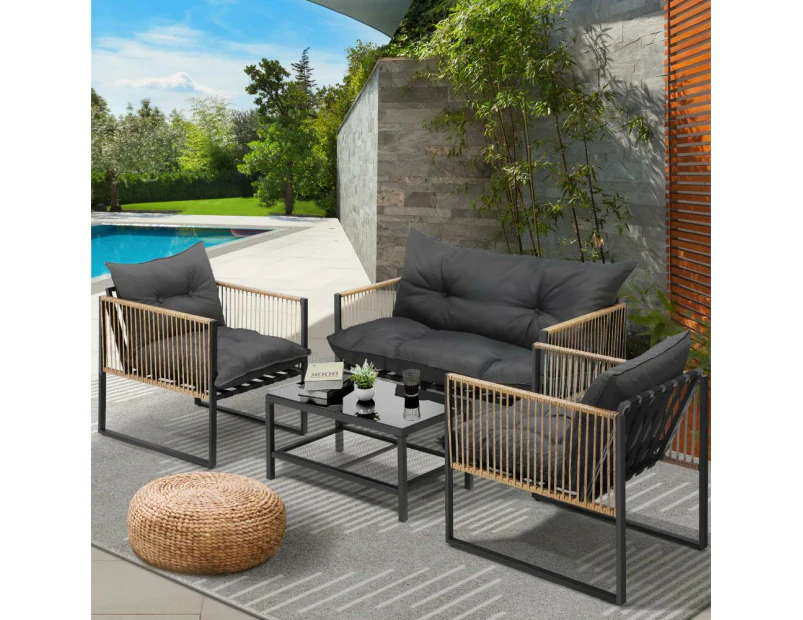 Ulara 4 Piece Outdoor Furniture Patio Set| UV Resistant Wicker Setting | 4pc Lounger Chair Set with Cushions