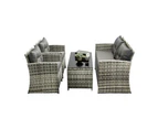 Luxury 4pc Wicker Outdoor Furniture Lounge Set | 4 Piece Rattan Sofa Chair Table Patio Set | 2 Colours - Black