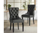 Set of Two Amelia Velet Soft Tufted Dining Chairs | Premium Plush Dining Chairs | 3 Colours - PU Leather Black