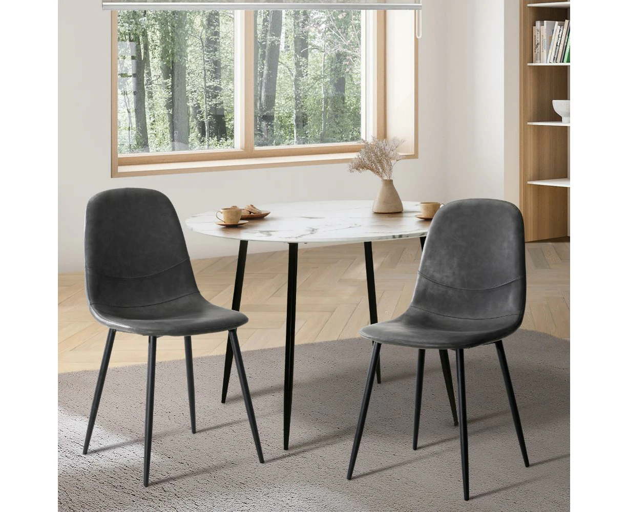 Set of 2 Murano PU Leather Soft Padded Dining Room Chairs | Slim PU Leather Modern Dining Chairs Set | 4 Colours - Grey