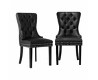 Set of Two Amelia Velet Soft Tufted Dining Chairs | Premium Plush Dining Chairs | 3 Colours - PU Leather Black