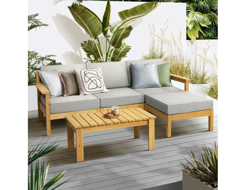 Playa Bonita Wooden Outdoor Lounge Set | Flexi Layout Modern Outdoor Patio Furniture Set | 4-7 Seater Options - 4 Seater Set